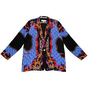 Vintage 90s Bella Valentina 100% Silk Multicolor Abstract Print Blazer Size XL